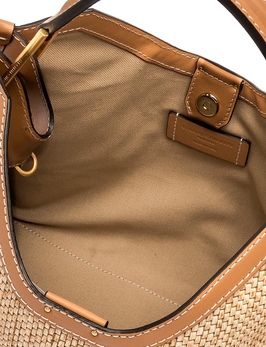 borsa pelle tessuto aurora naturale - gianni chiarini - shopper