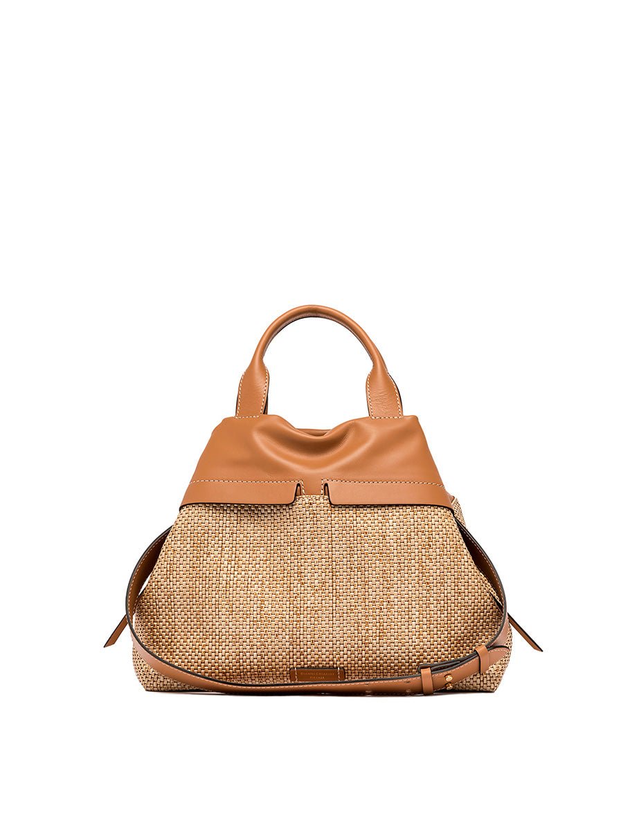 borsa pelle tessuto duna naturale - gianni chiarini - shopper