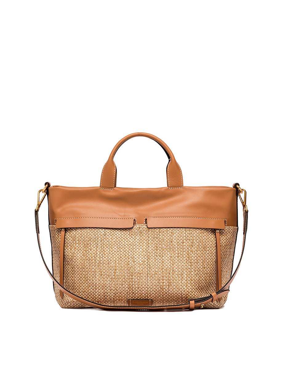 borsa pelle tessuto duna naturale - gianni chiarini - shopper