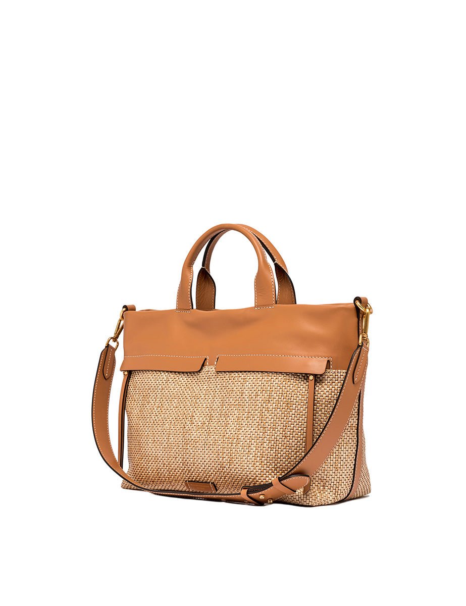 borsa pelle tessuto duna naturale - gianni chiarini - shopper