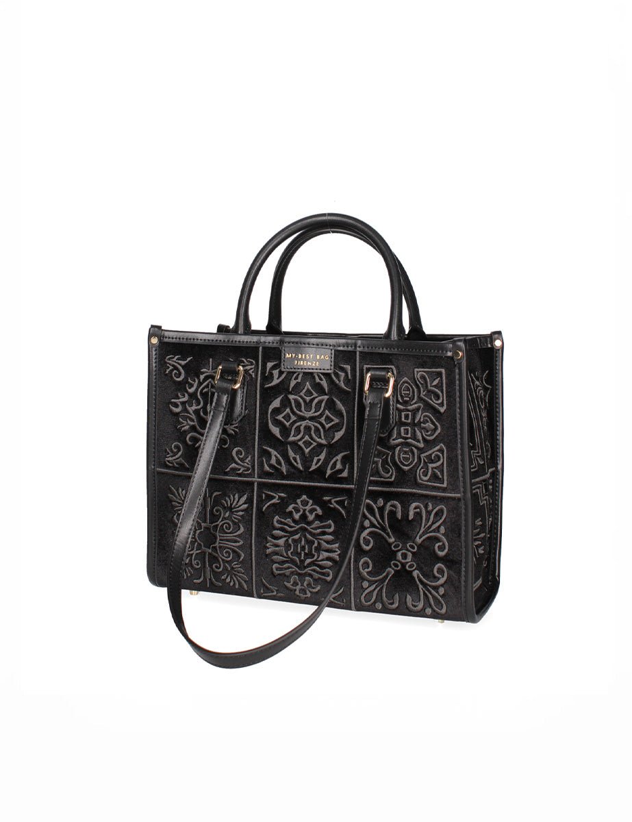 borsa shopper small velluto ricamo black - my best bag - shopper