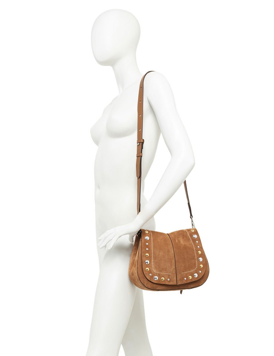 borsa suede helena round studs caramel - gianni chiarini - clutch