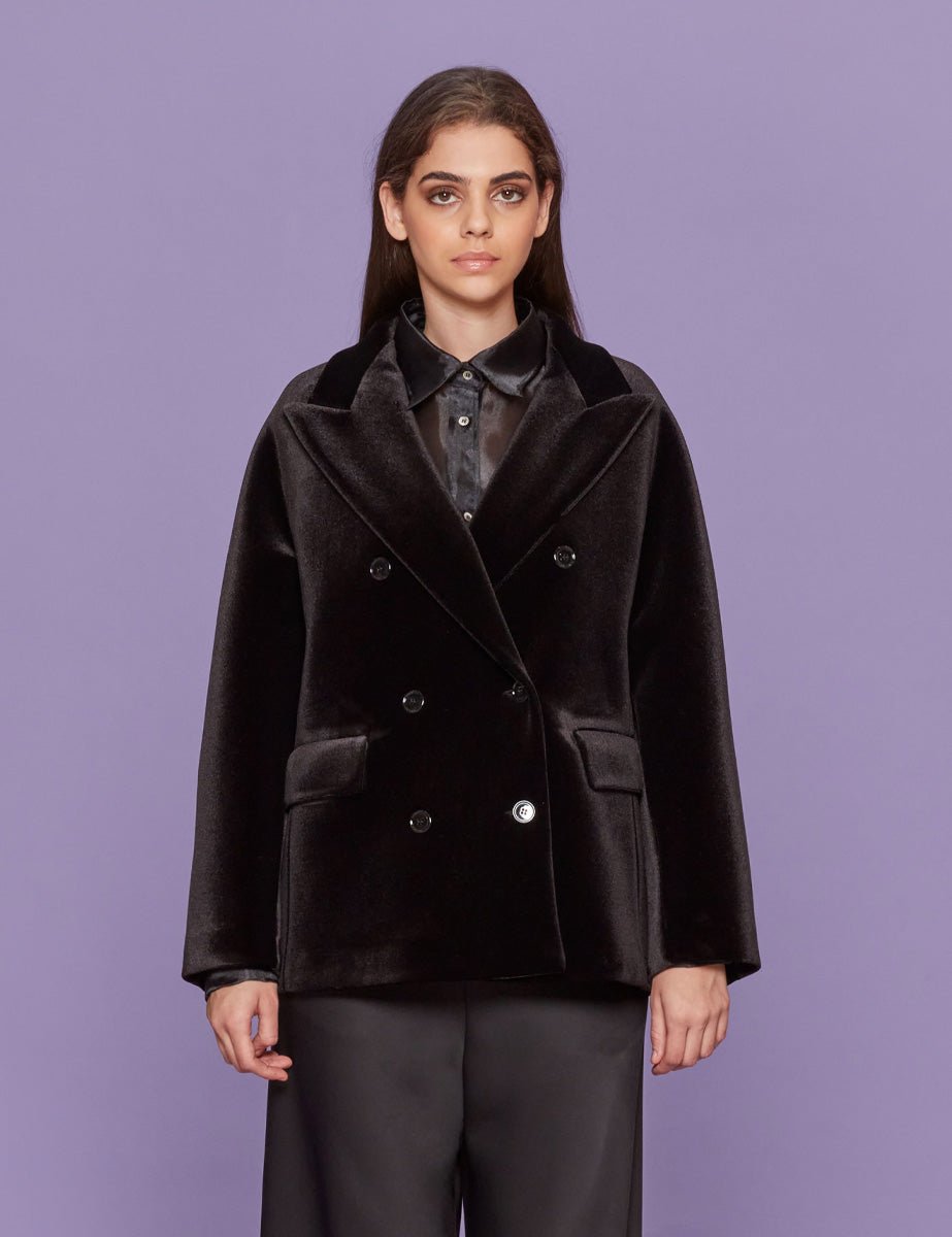 caban velluto liscio nero - blufrida - giacca