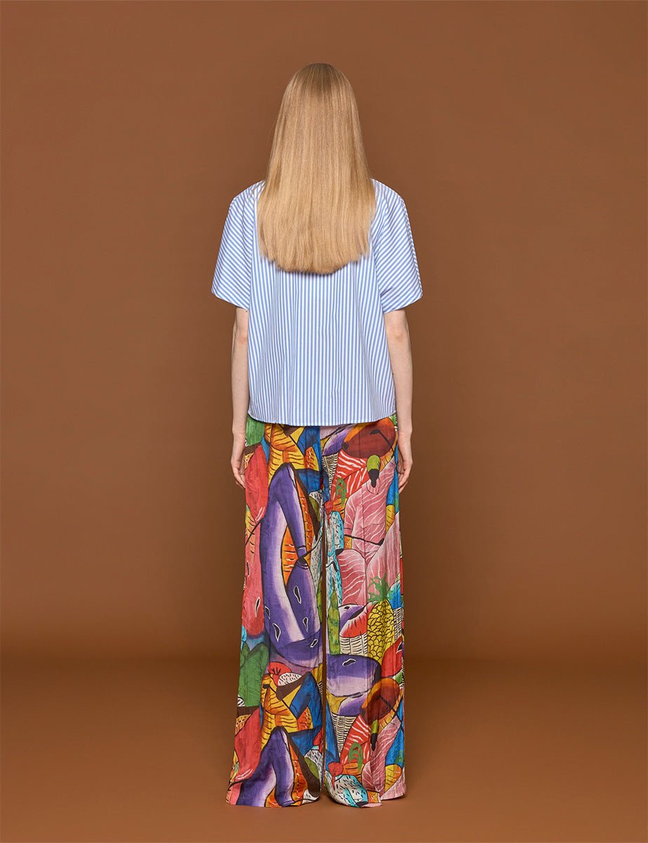 camicia bastoncino ricamo scimmie azzurro - stella jean - camicia manica corta