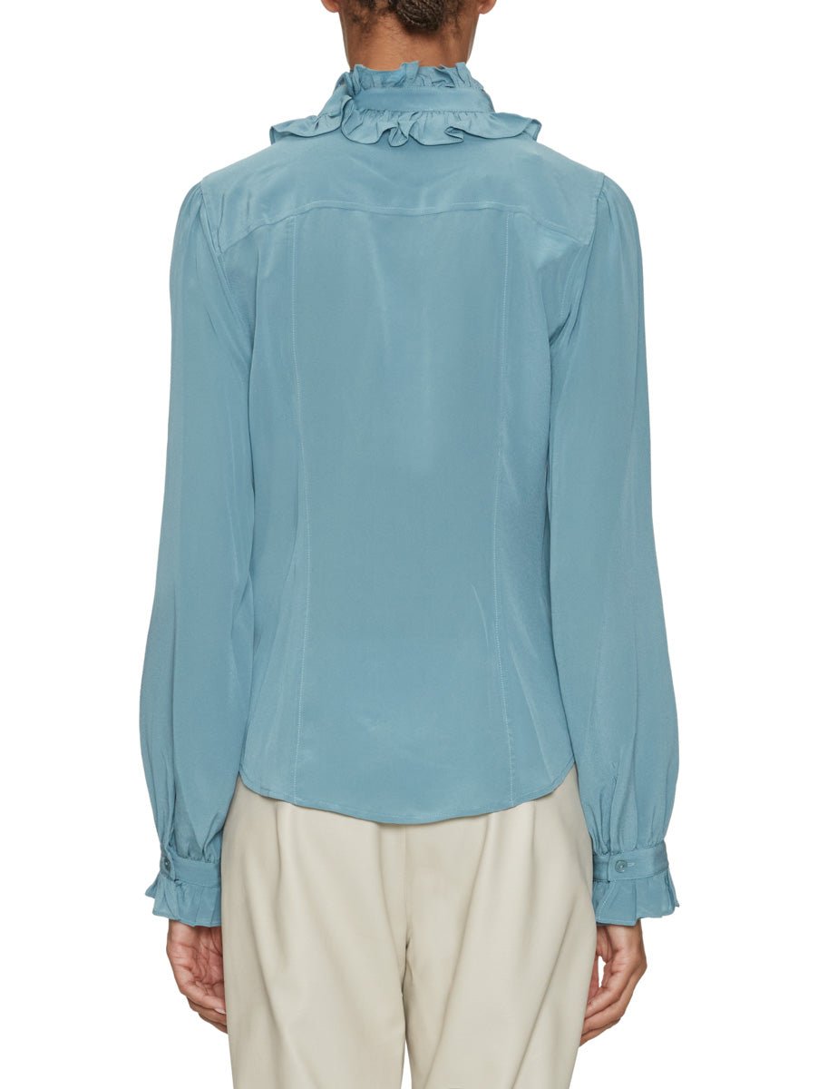 camicia catroux seta rouches azzurro - ulla johnson - camicia manica lunga