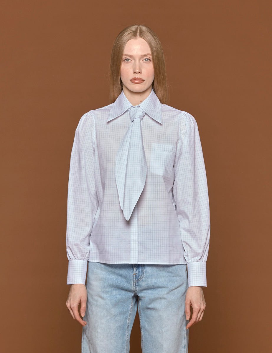 camicia cravatta check bianco - blufrida - camicia manica lunga