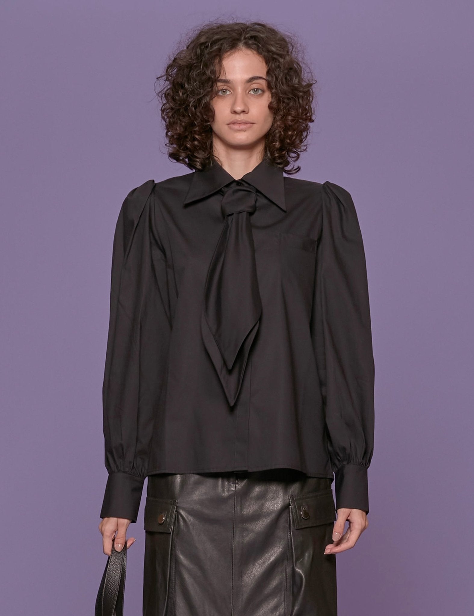 camicia cravatta popelin nero - the label edition - camicia manica lunga