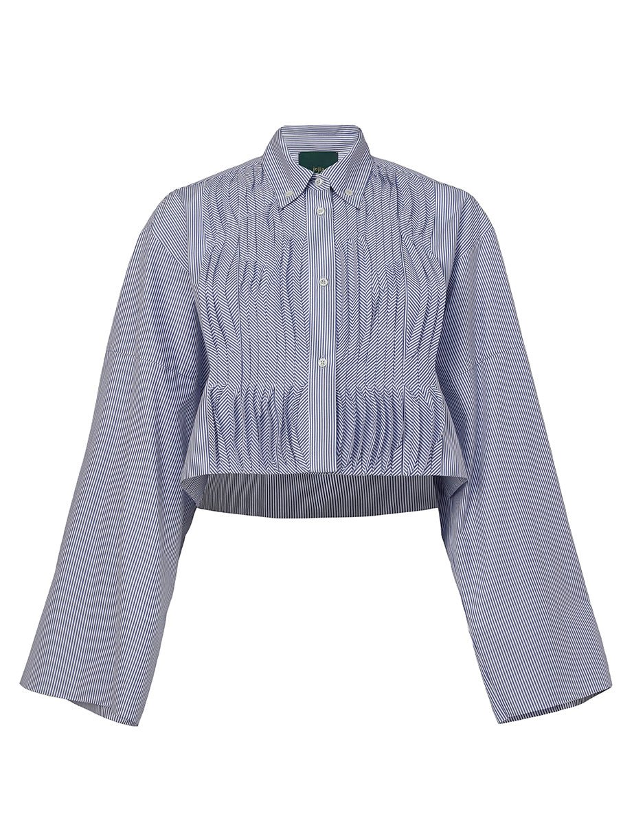 camicia cropped bastoncino strisce bianco blu - jejia - camicia manica lunga