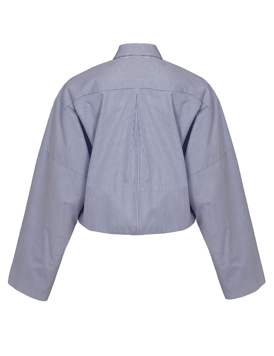camicia cropped bastoncino strisce bianco blu - jejia - camicia manica lunga