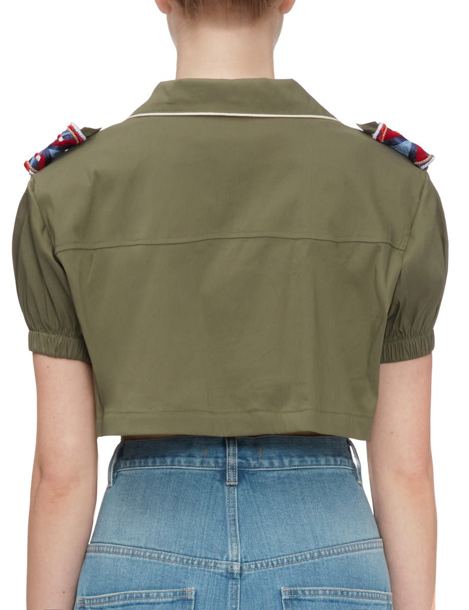 camicia cropped mostrine verde - stella jean - camicia manica corta