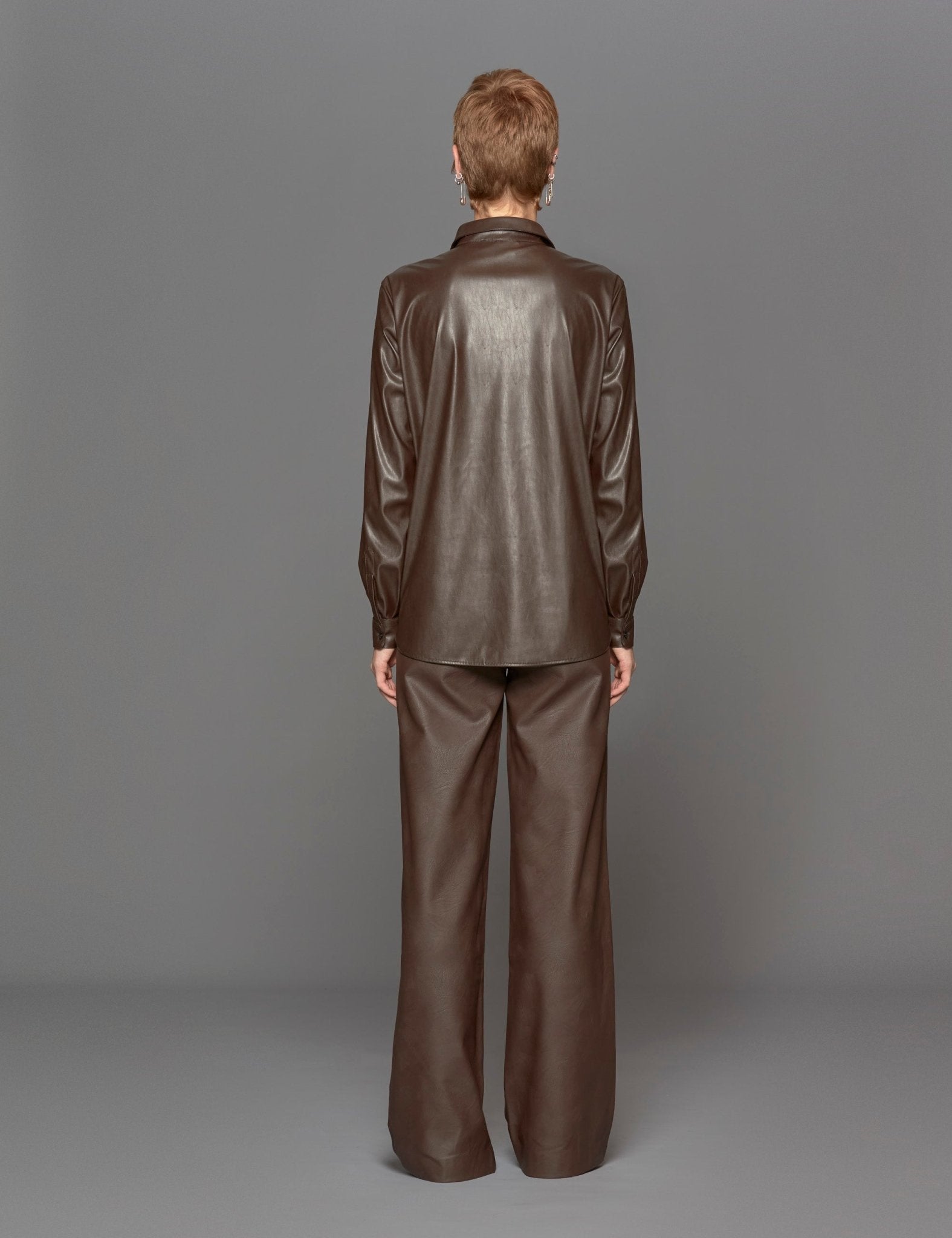 camicia ecopelle marrone - blufrida - camicia manica lunga