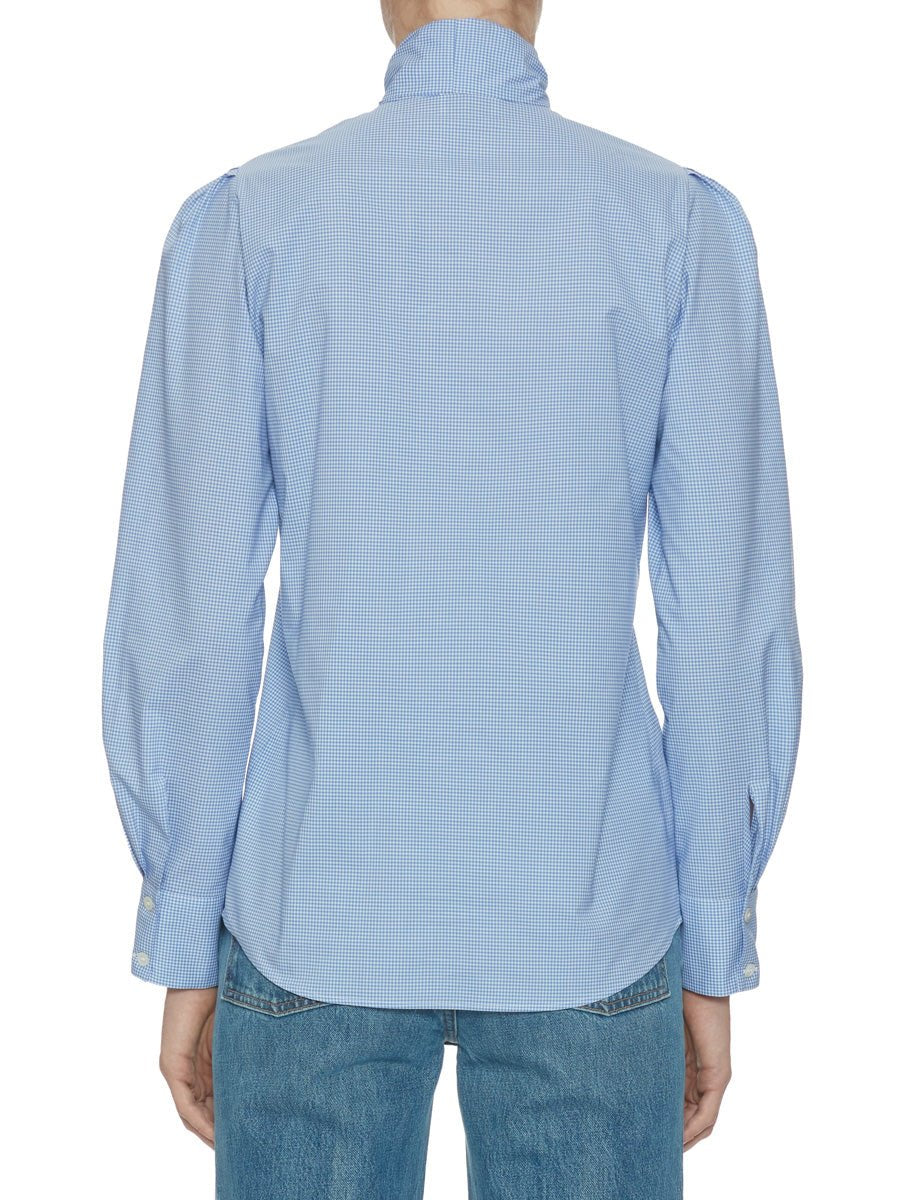 camicia fiocco vichy bianco azzurro - mazzarelli - camicia manica lunga