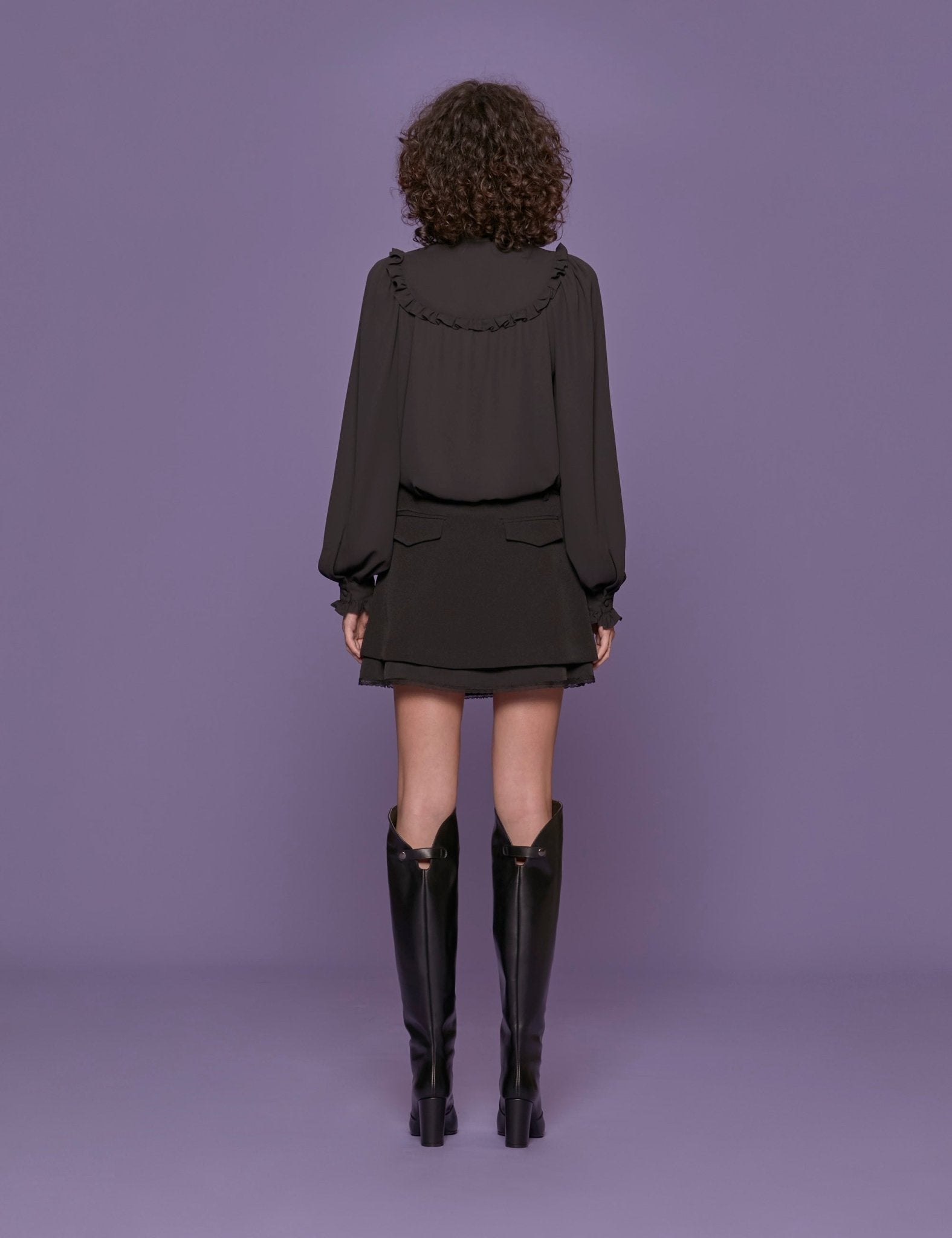 camicia georgette rouches nero - blufrida - camicia manica lunga