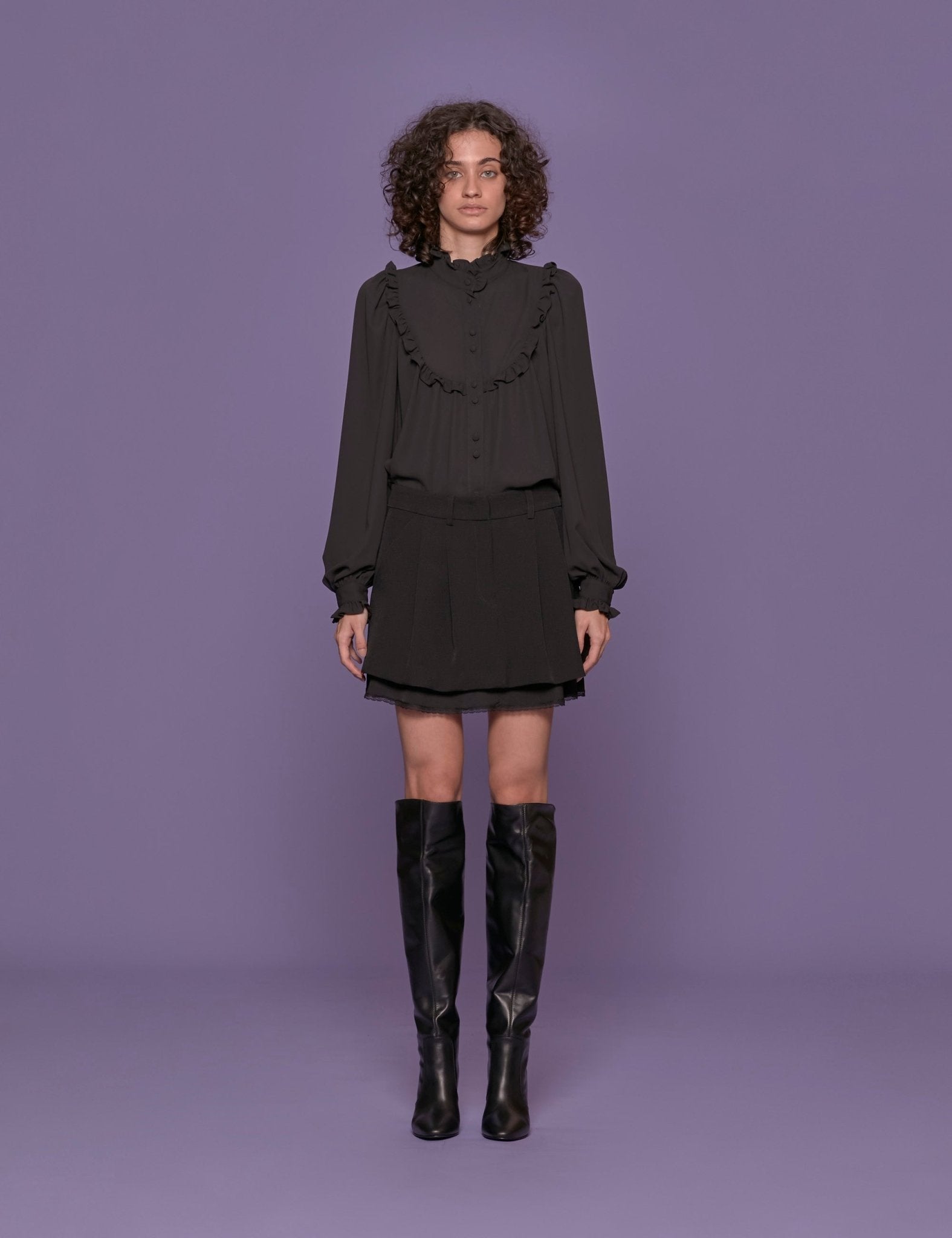 camicia georgette rouches nero - blufrida - camicia manica lunga