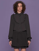 camicia georgette rouches nero - blufrida - camicia manica lunga