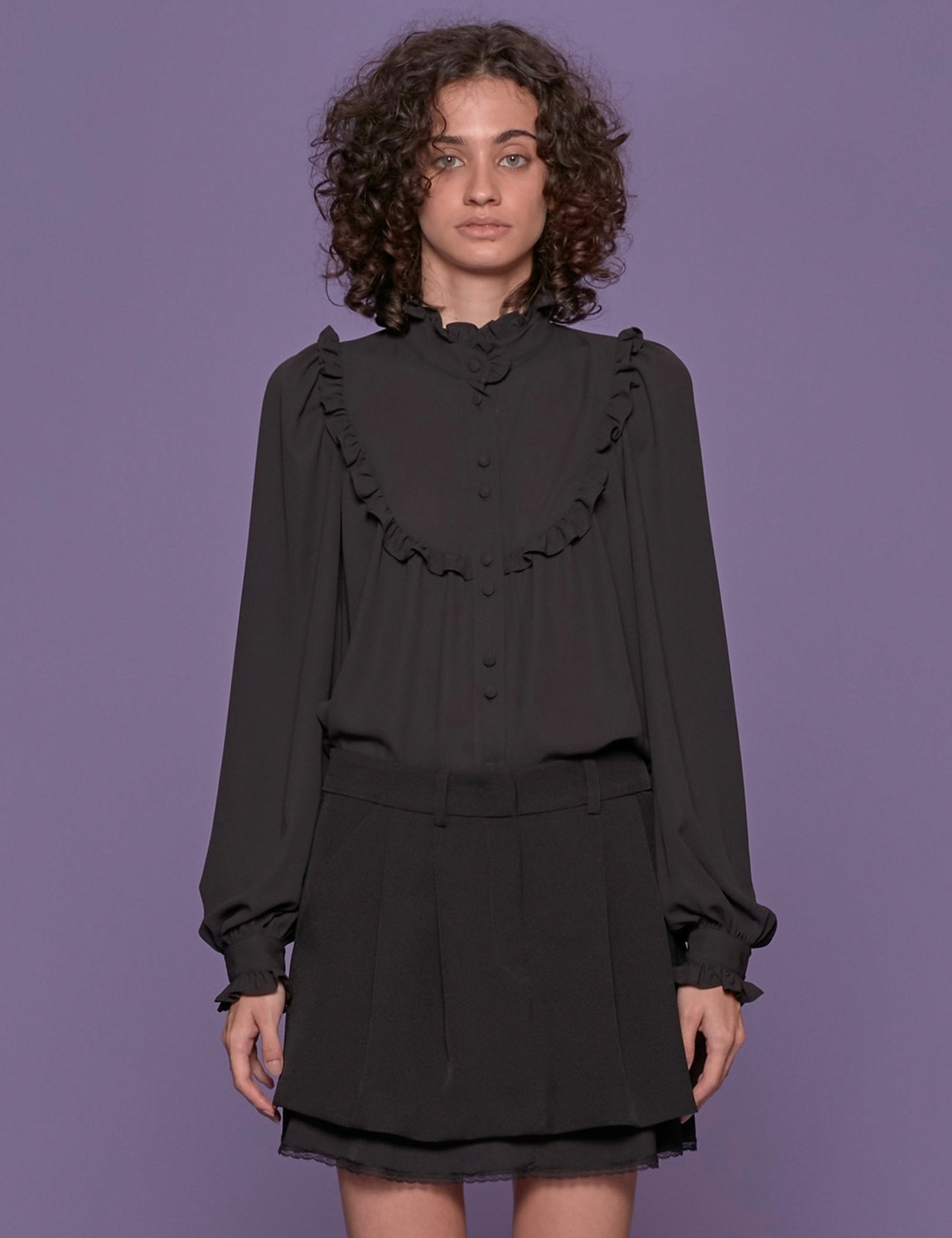 camicia georgette rouches nero - blufrida - camicia manica lunga