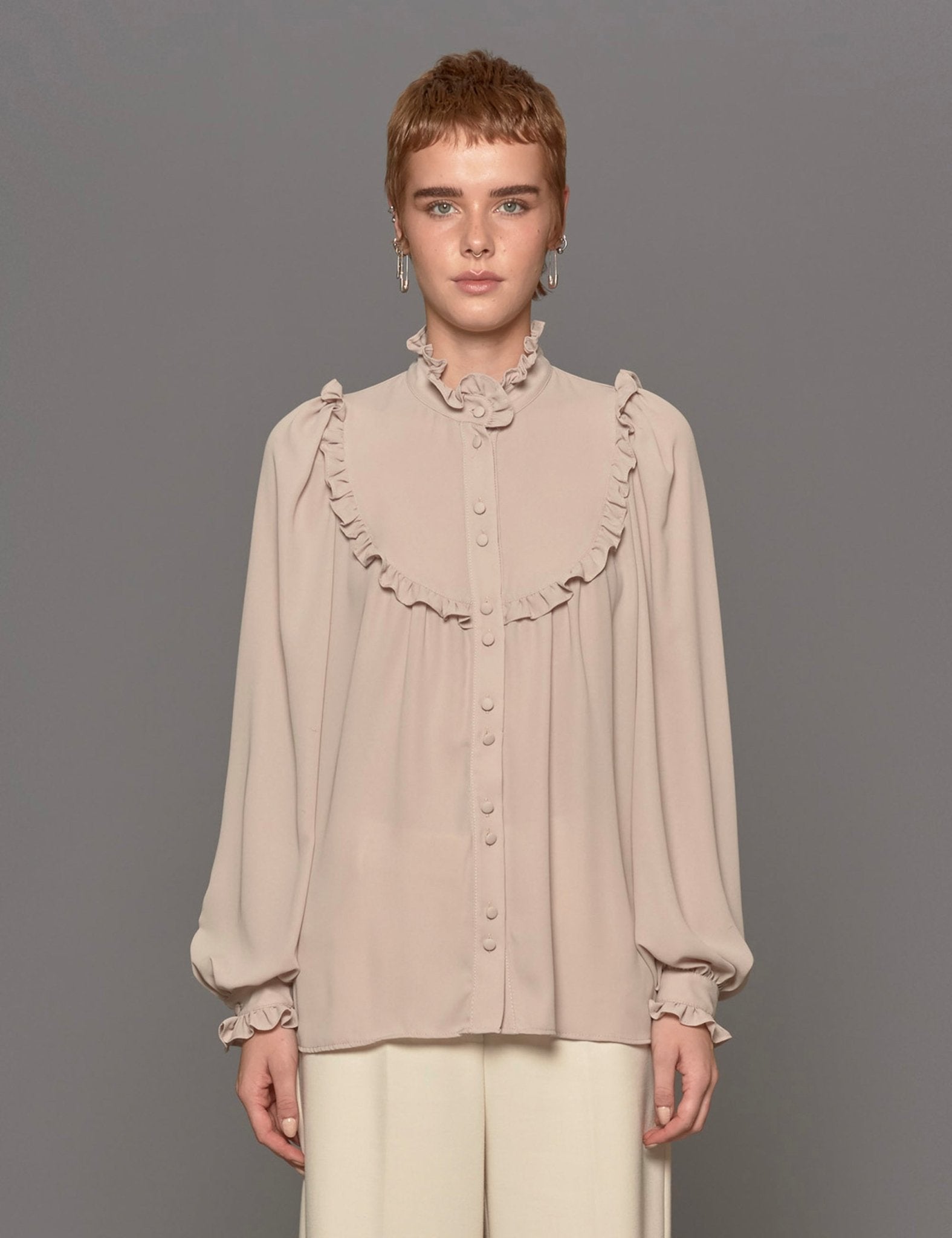 camicia georgette rouches perla - blufrida - camicia manica lunga