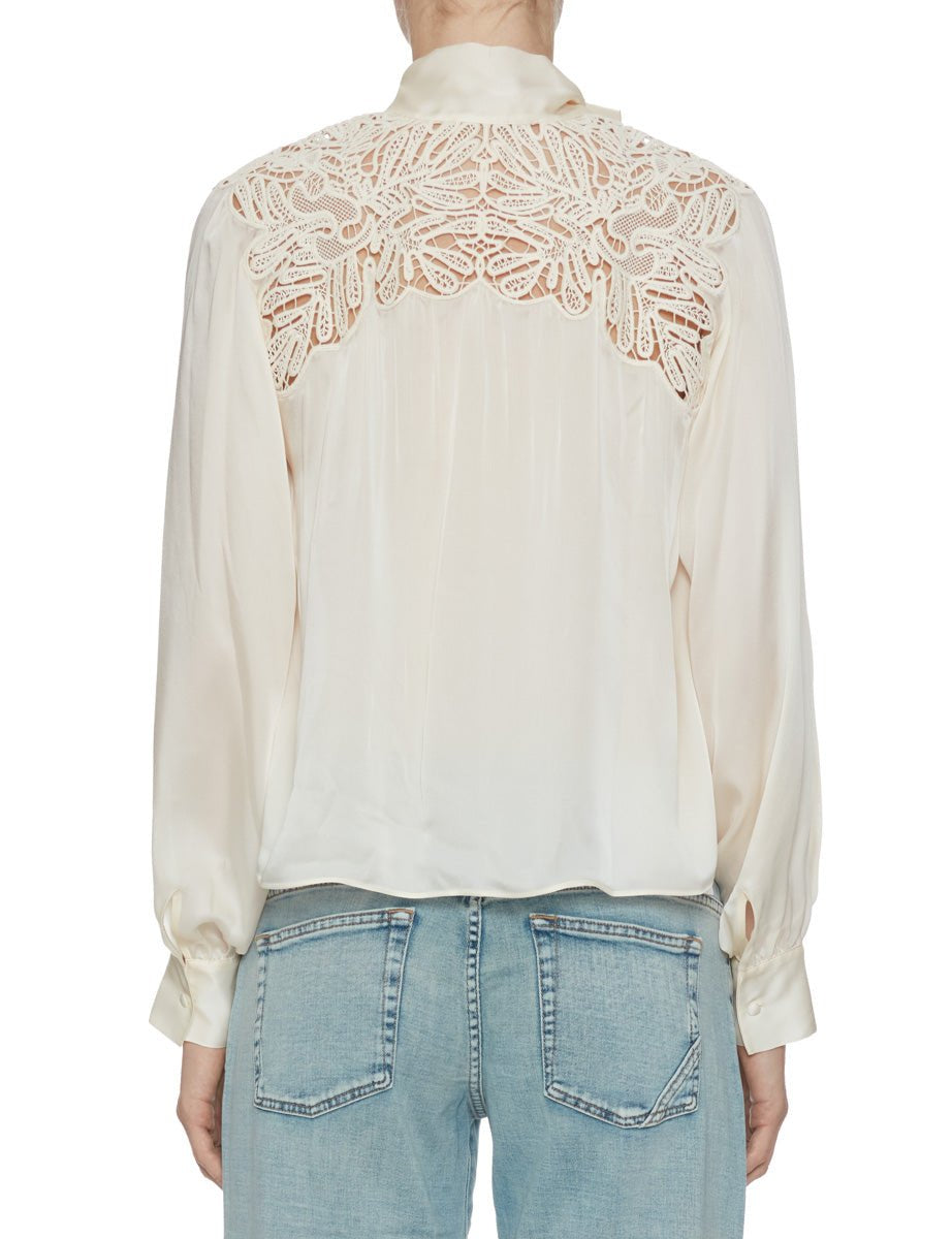 camicia lenora fiocco seta chalk - ulla johnson - camicia manica lunga