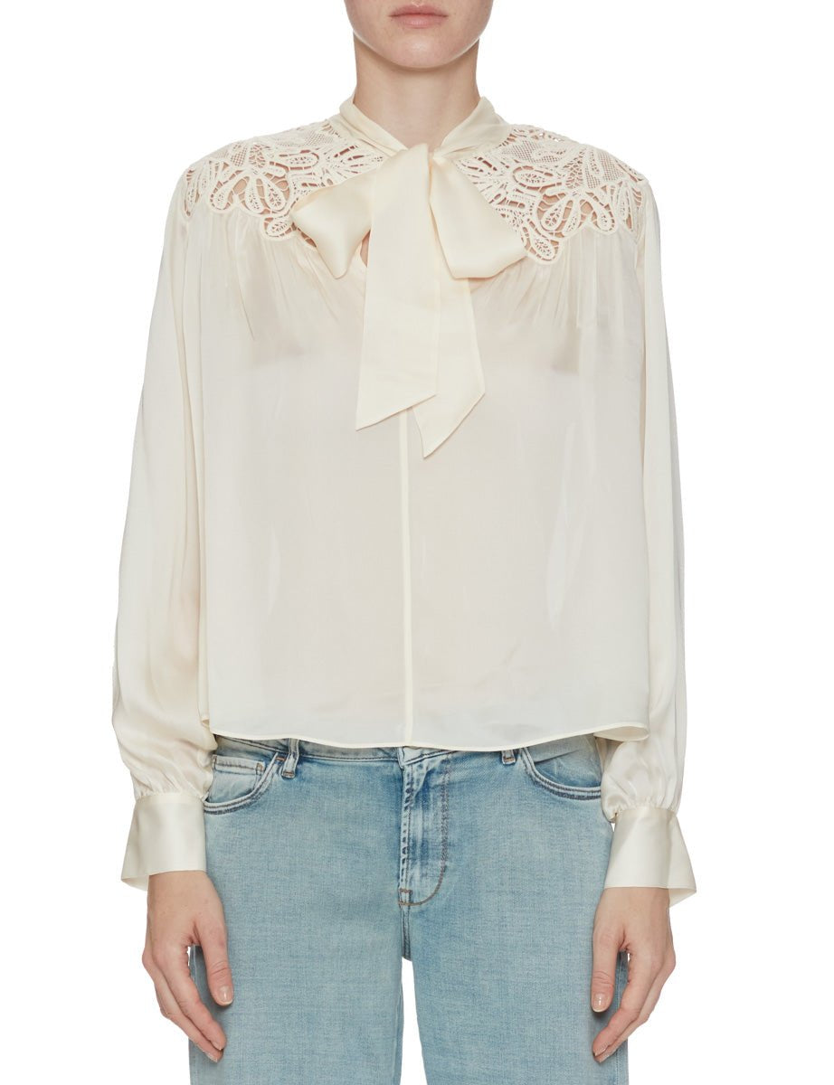 camicia lenora fiocco seta chalk - ulla johnson - camicia manica lunga