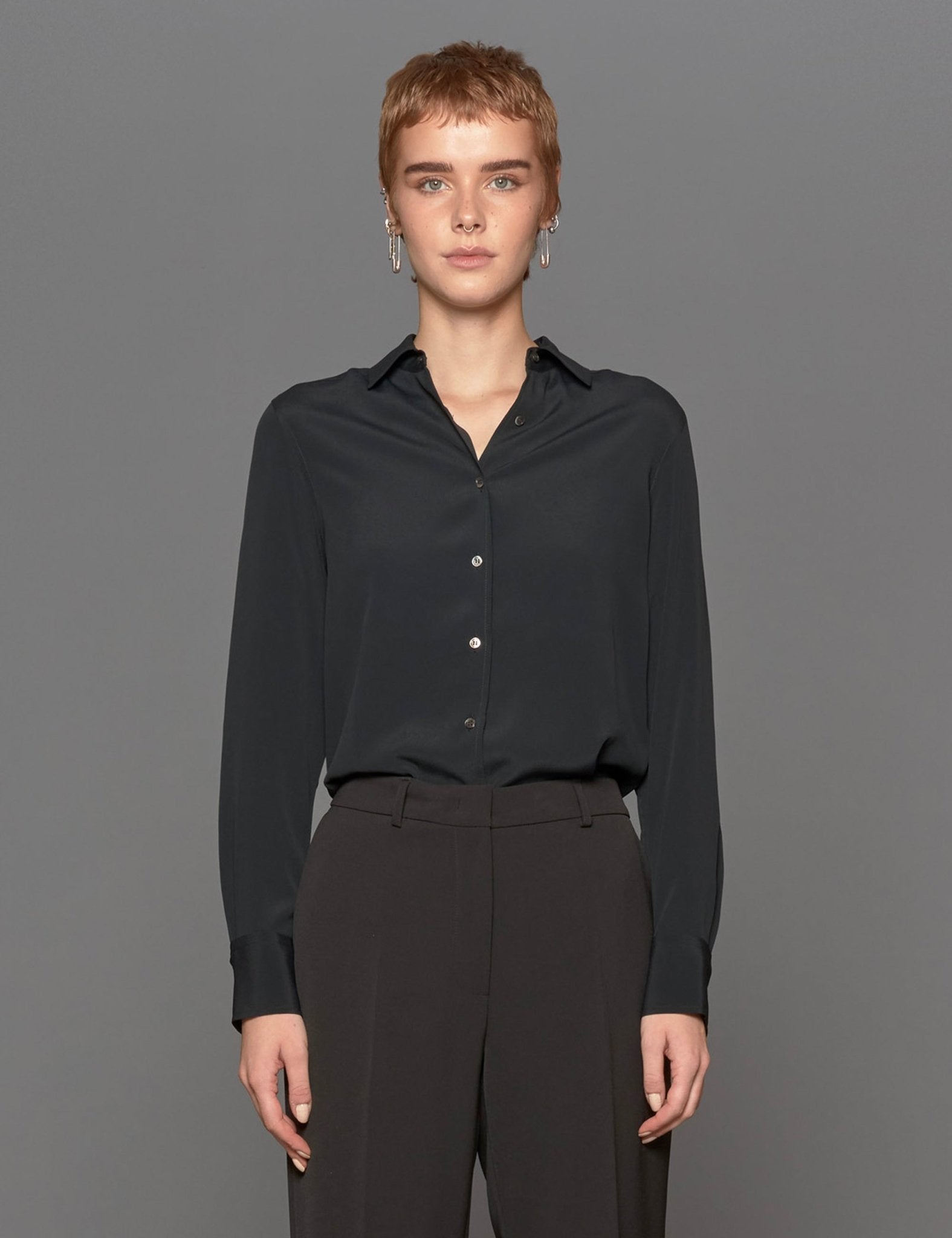 camicia misto seta blu scuro - blufrida - camicia manica lunga