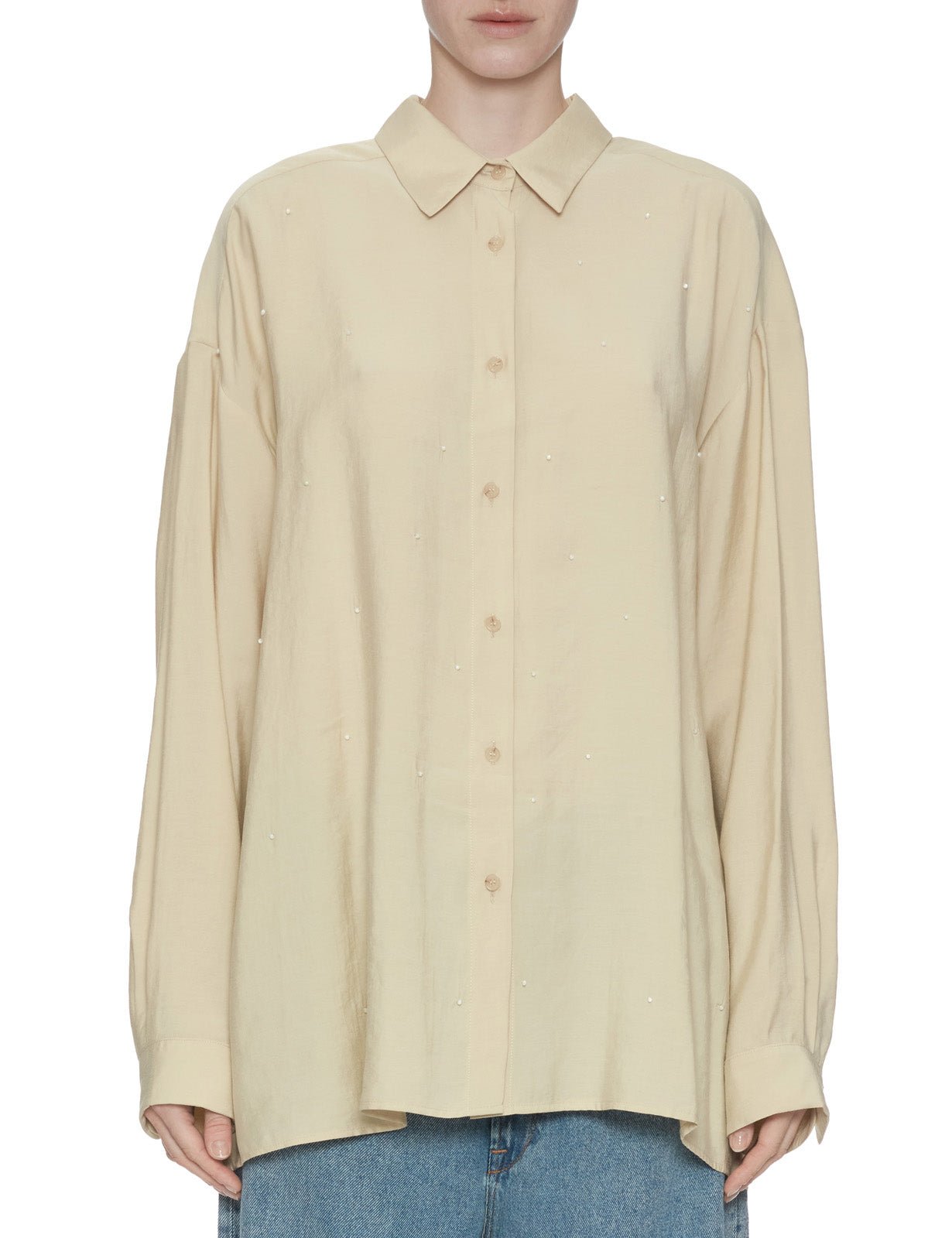 camicia over perline crema - alysi - camicia manica lunga