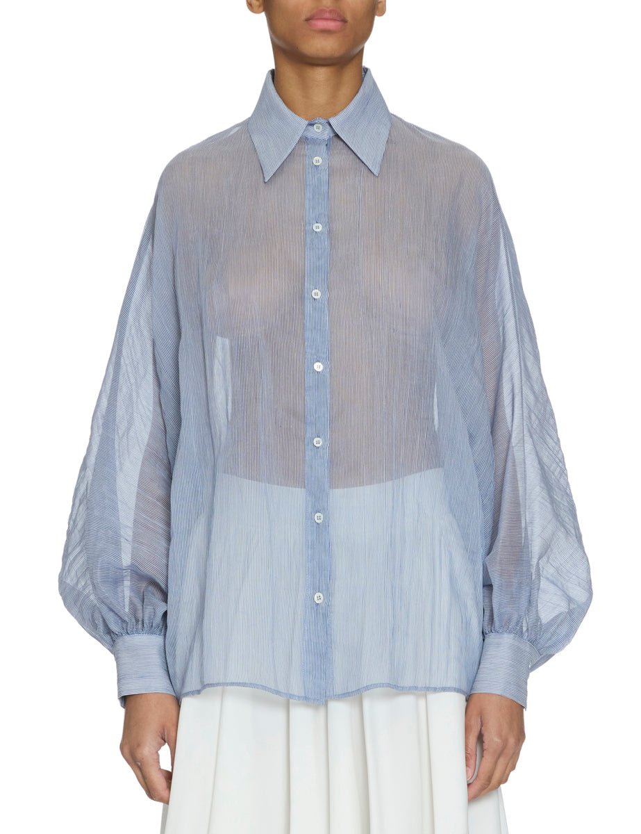 camicia over righine cotone seta azzurro - blufrida - camicia manica lunga