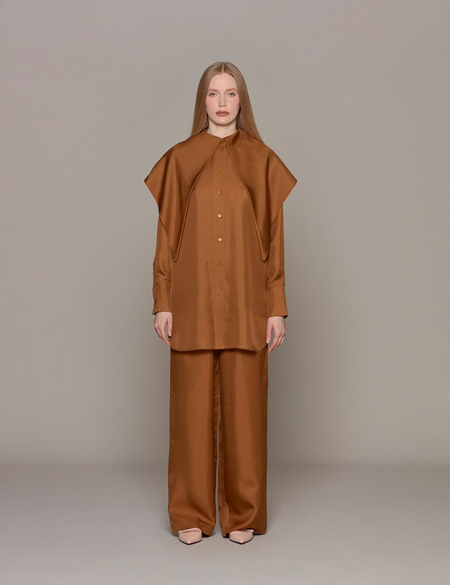 camicia over seta collo foulard tan - rohe - camicia manica lunga