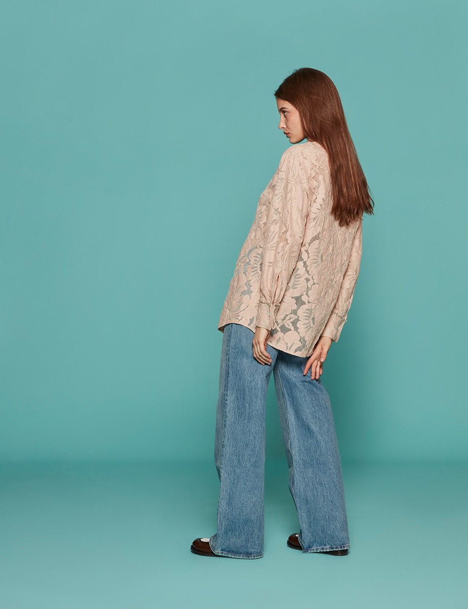 camicia pizzo strass cipria - n21 alessandro dell'acqua - camicia manica lunga