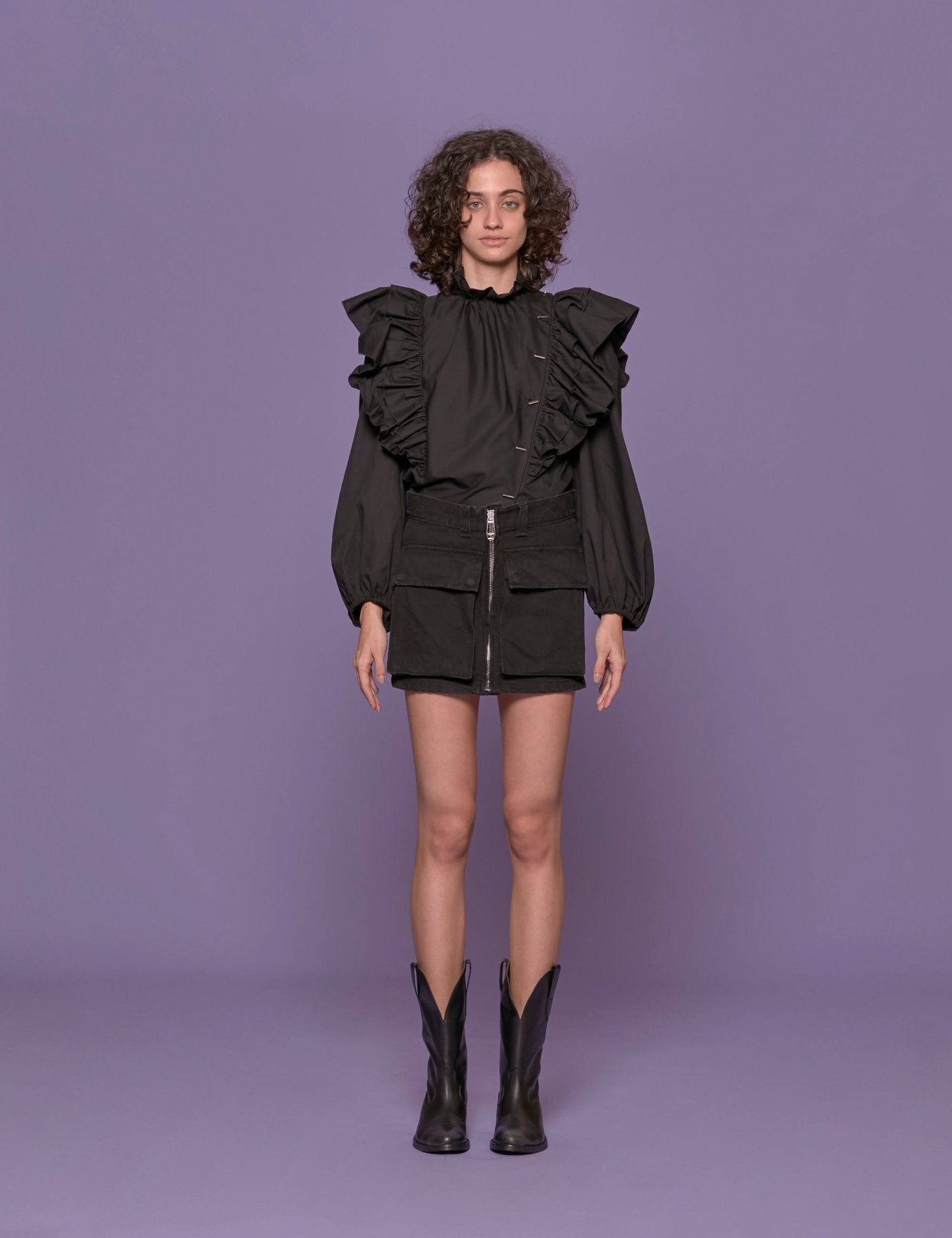 camicia popelin colletto alto nero - the label edition - camicia manica lunga