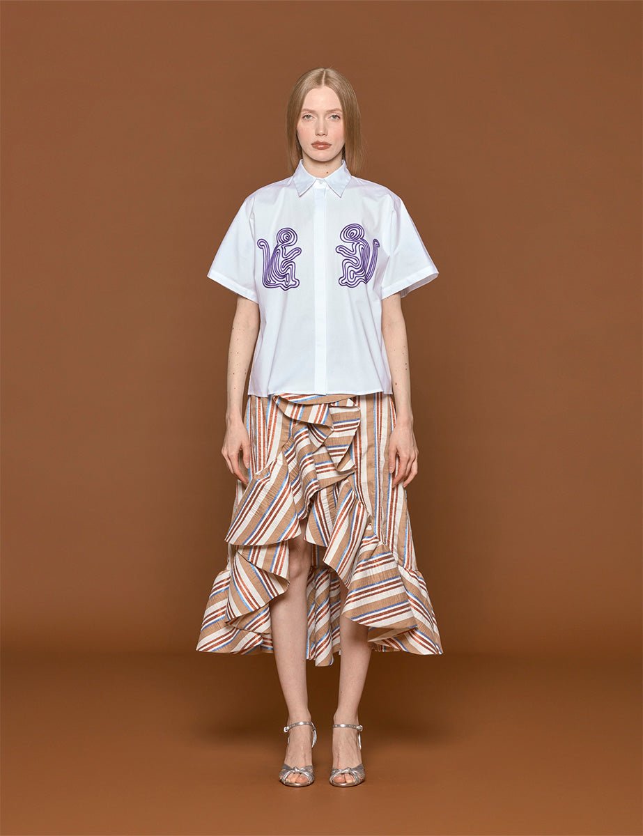 camicia ricamo scimmia bianco - stella jean - camicia manica corta