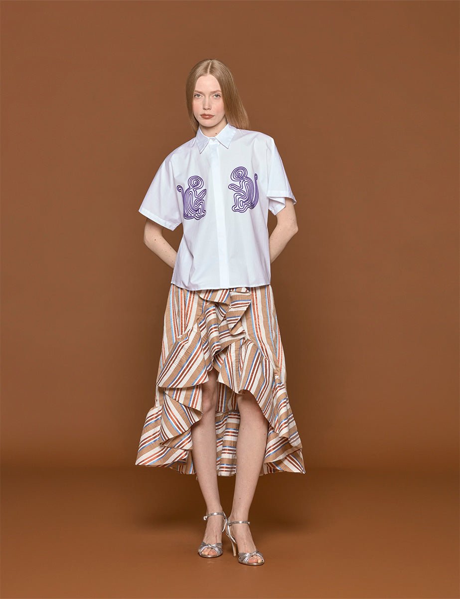 camicia ricamo scimmia bianco - stella jean - camicia manica corta