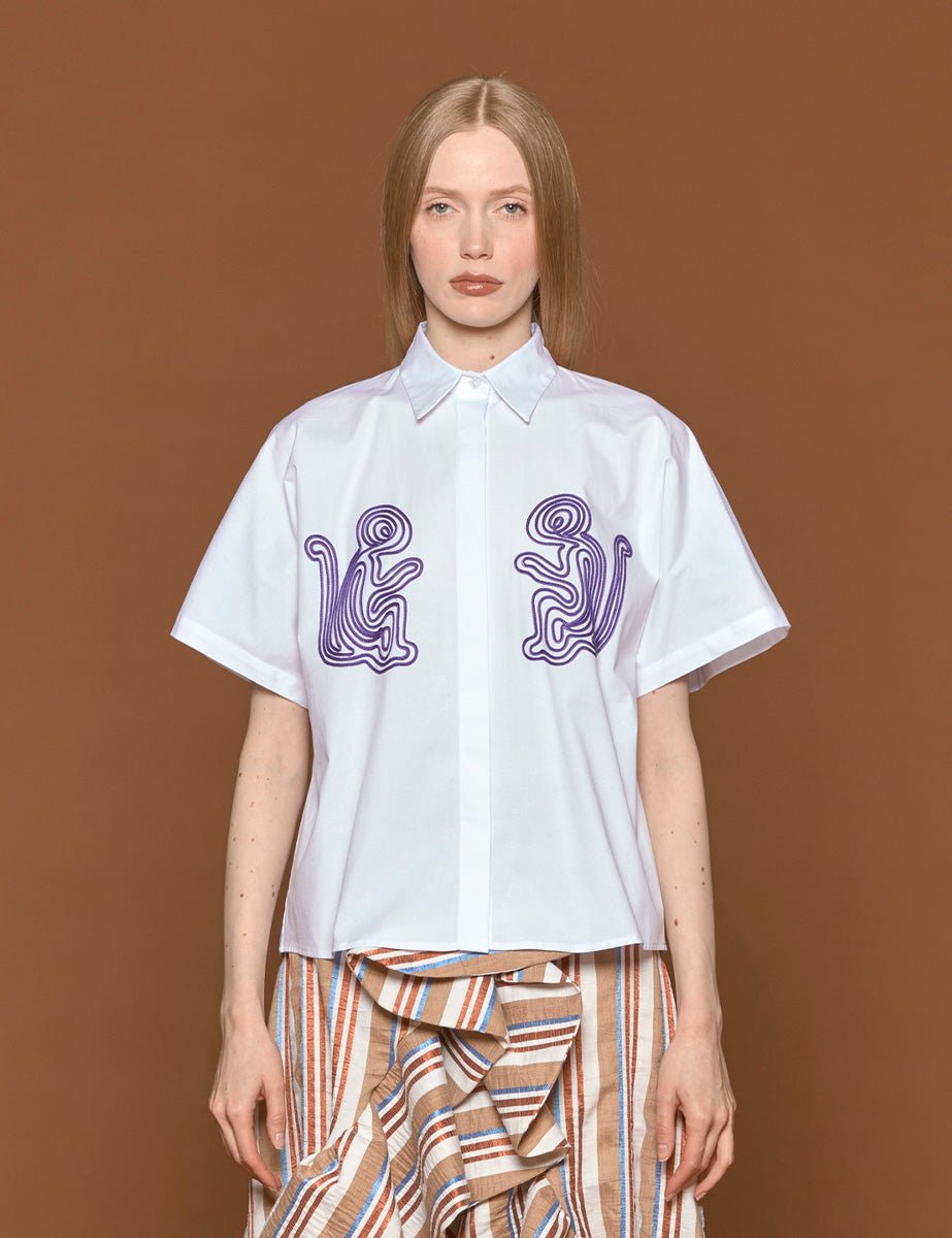 camicia ricamo scimmia bianco - stella jean - camicia manica corta
