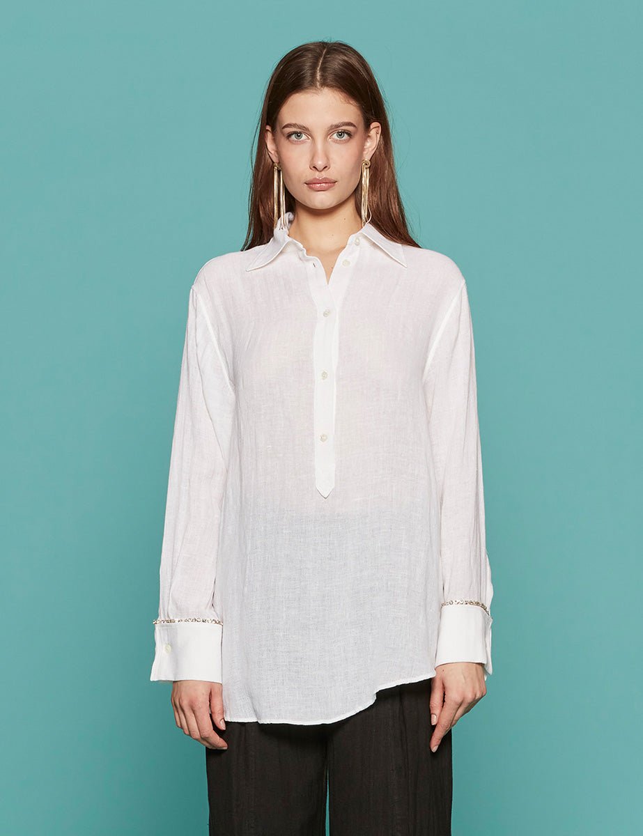 camicia scollo profondo lino bianco - n21 alessandro dell'acqua - camicia manica lunga