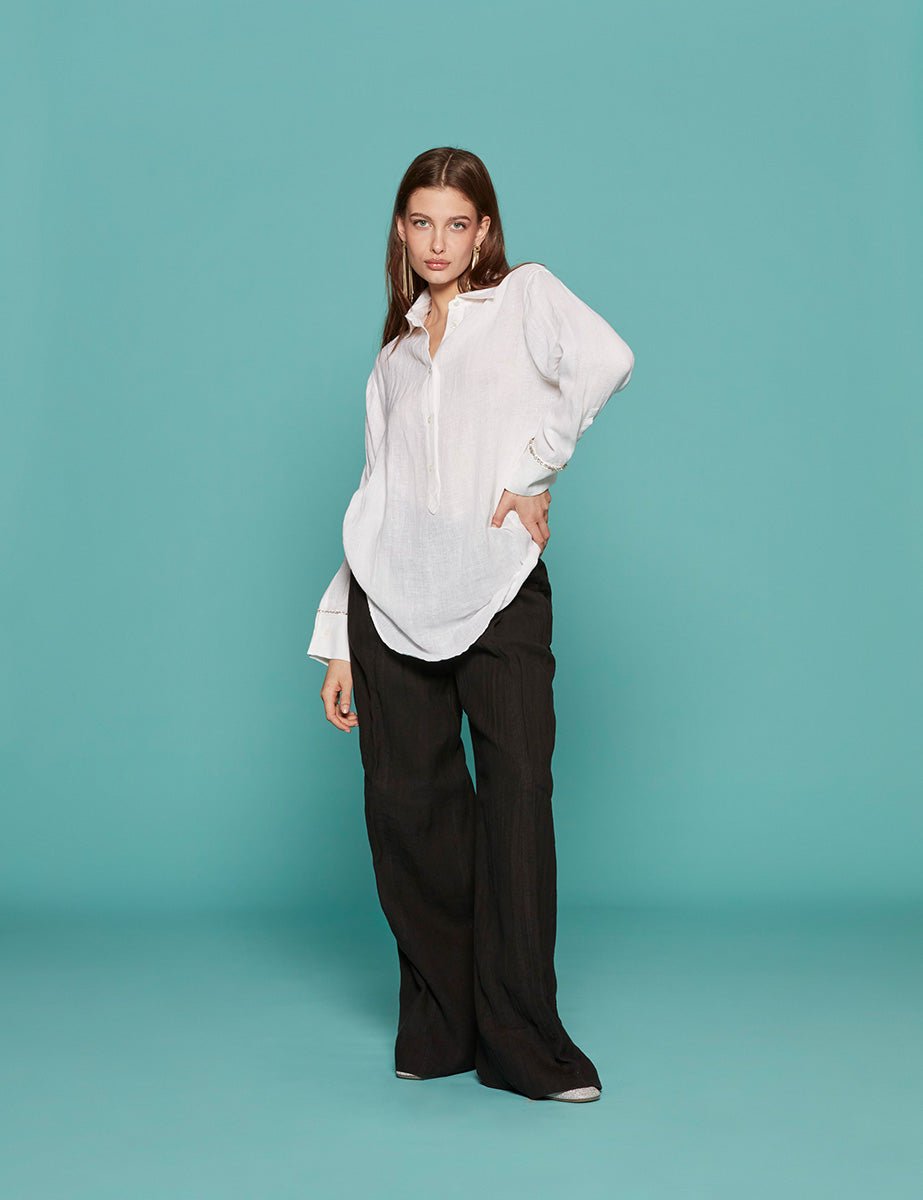 camicia scollo profondo lino bianco - n21 alessandro dell'acqua - camicia manica lunga