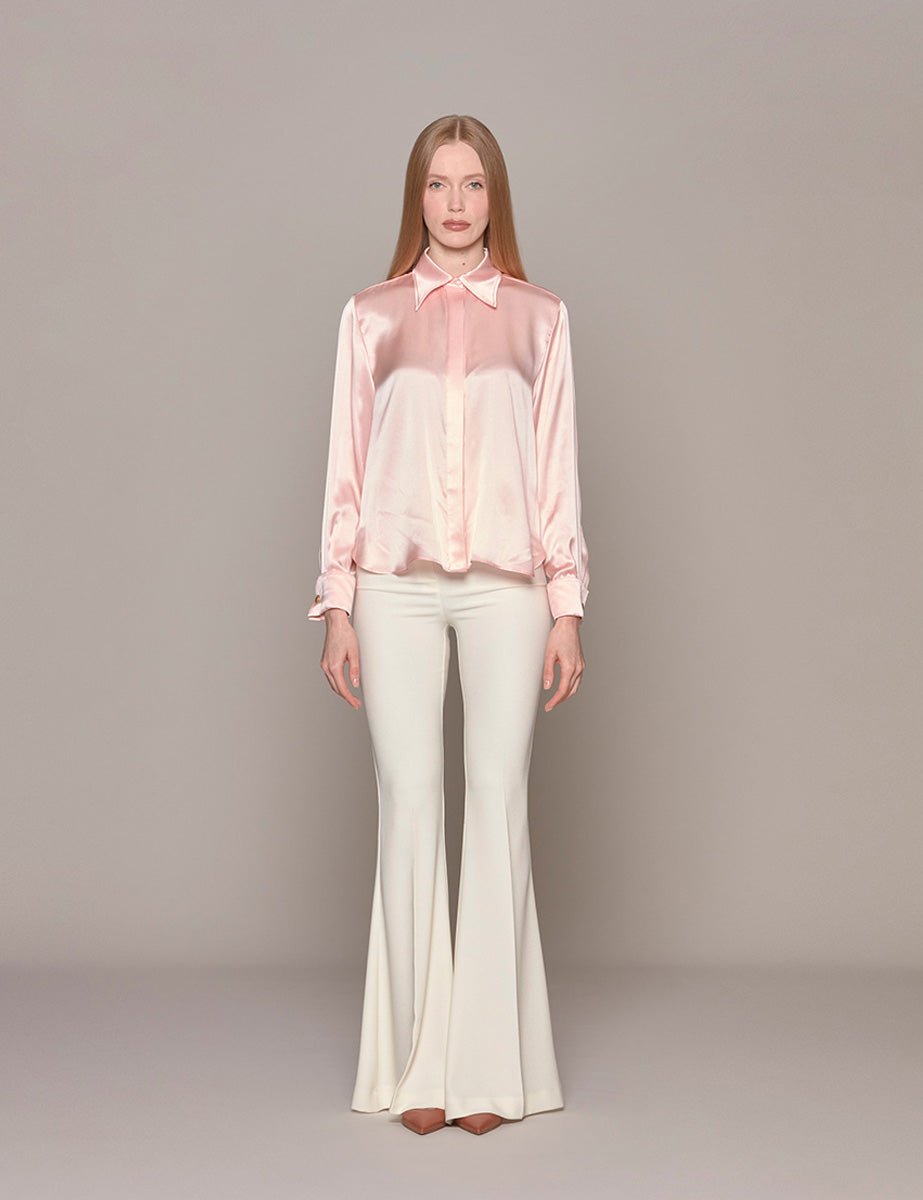 camicia seta polsino bottone oro baby pink - hebe studio - camicia manica lunga