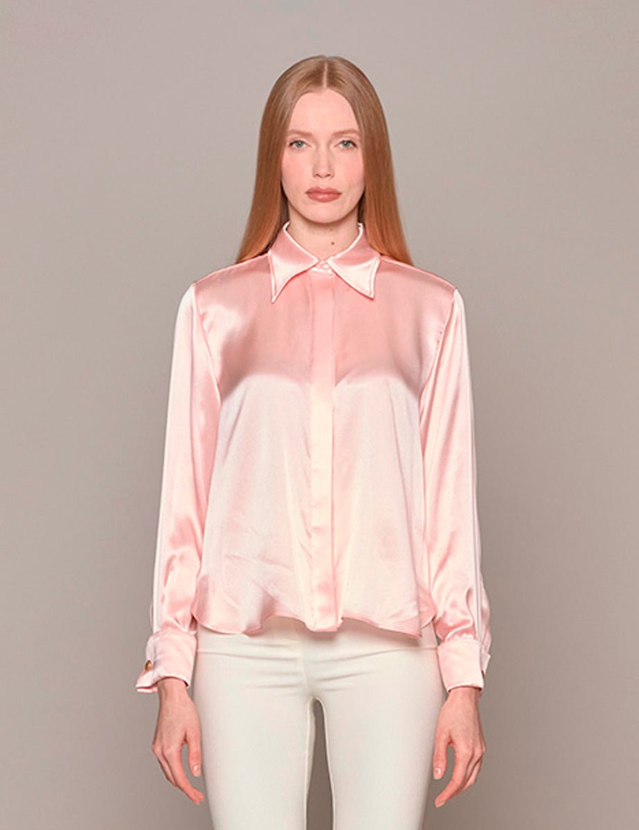 camicia seta polsino bottone oro baby pink - hebe studio - camicia manica lunga