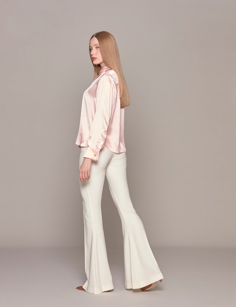 camicia seta polsino bottone oro baby pink - hebe studio - camicia manica lunga
