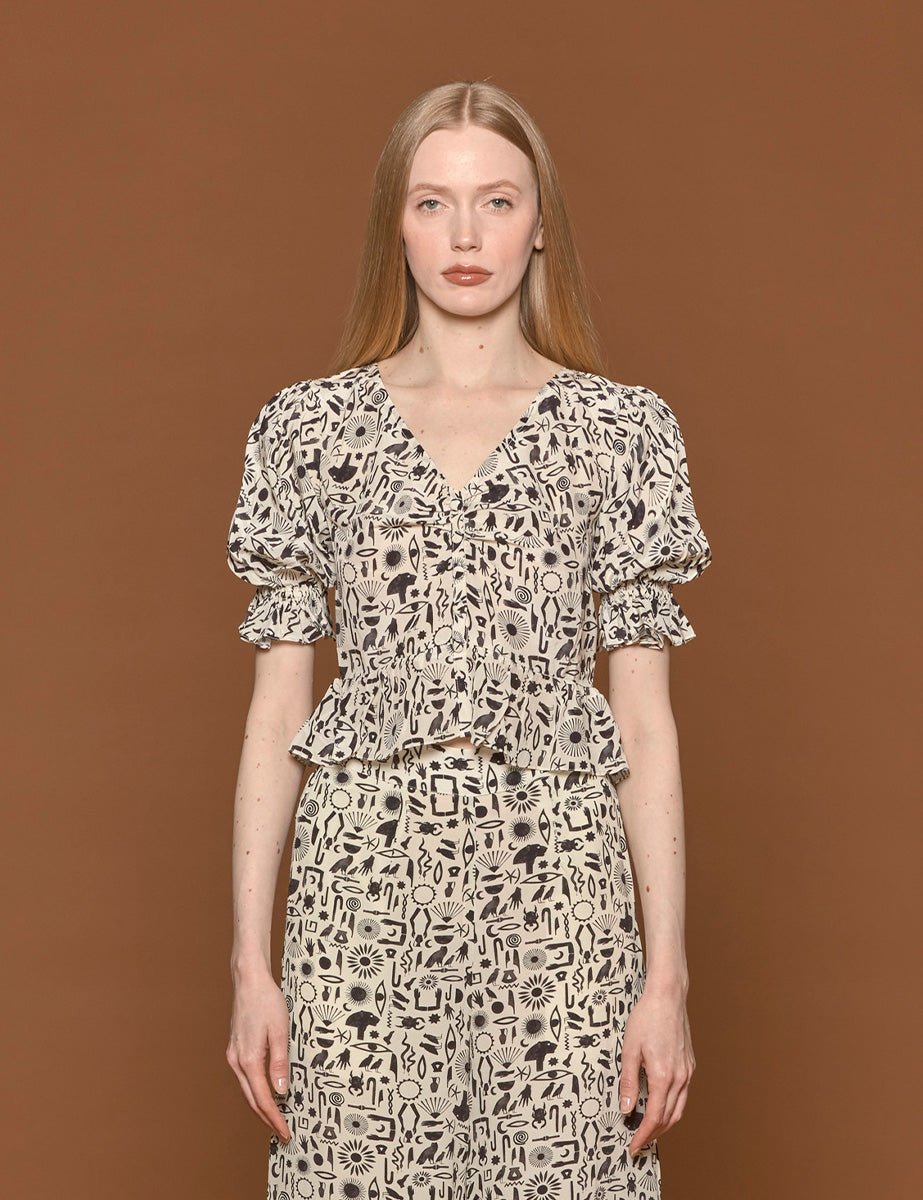 camicia shereen hieroglyph black - muzungu sisters - camicia manica corta