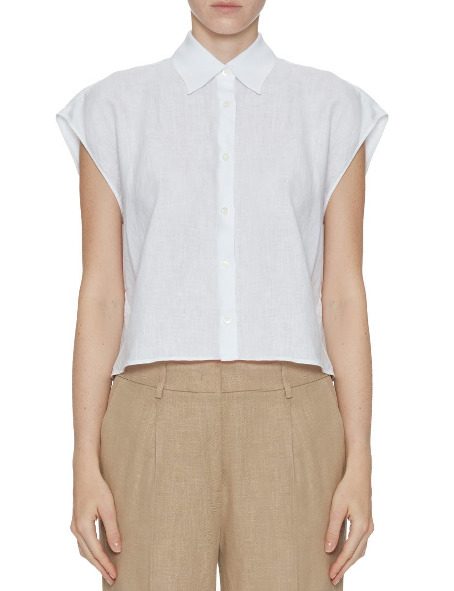 camicia smanicata lino bianco - mazzarelli - camicia manica corta