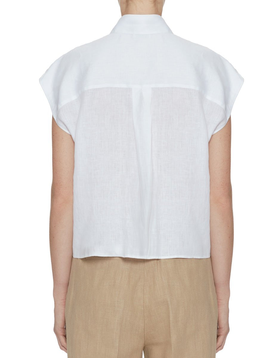 camicia smanicata lino bianco - mazzarelli - camicia manica corta