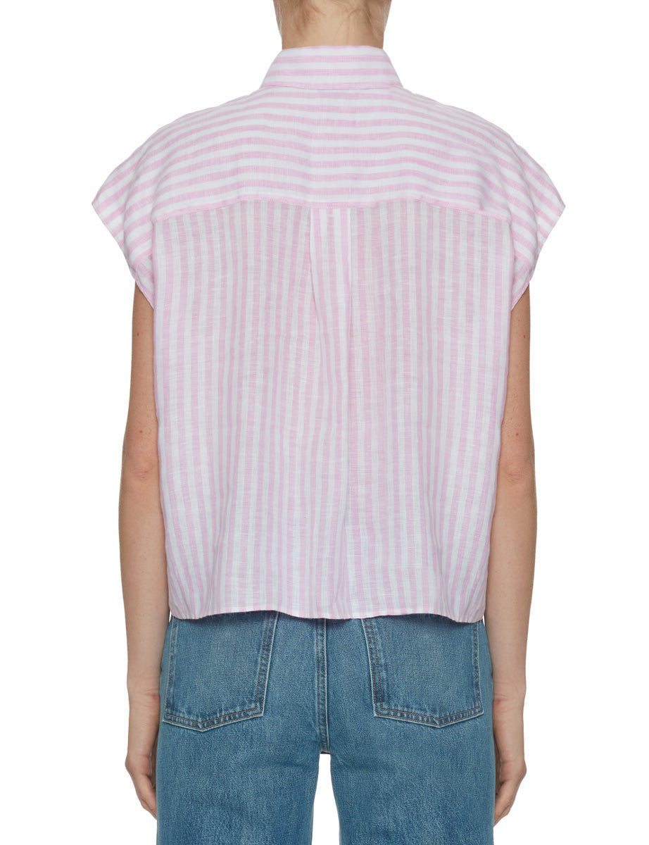 camicia smanicata lino riga rosa - mazzarelli - camicia manica corta