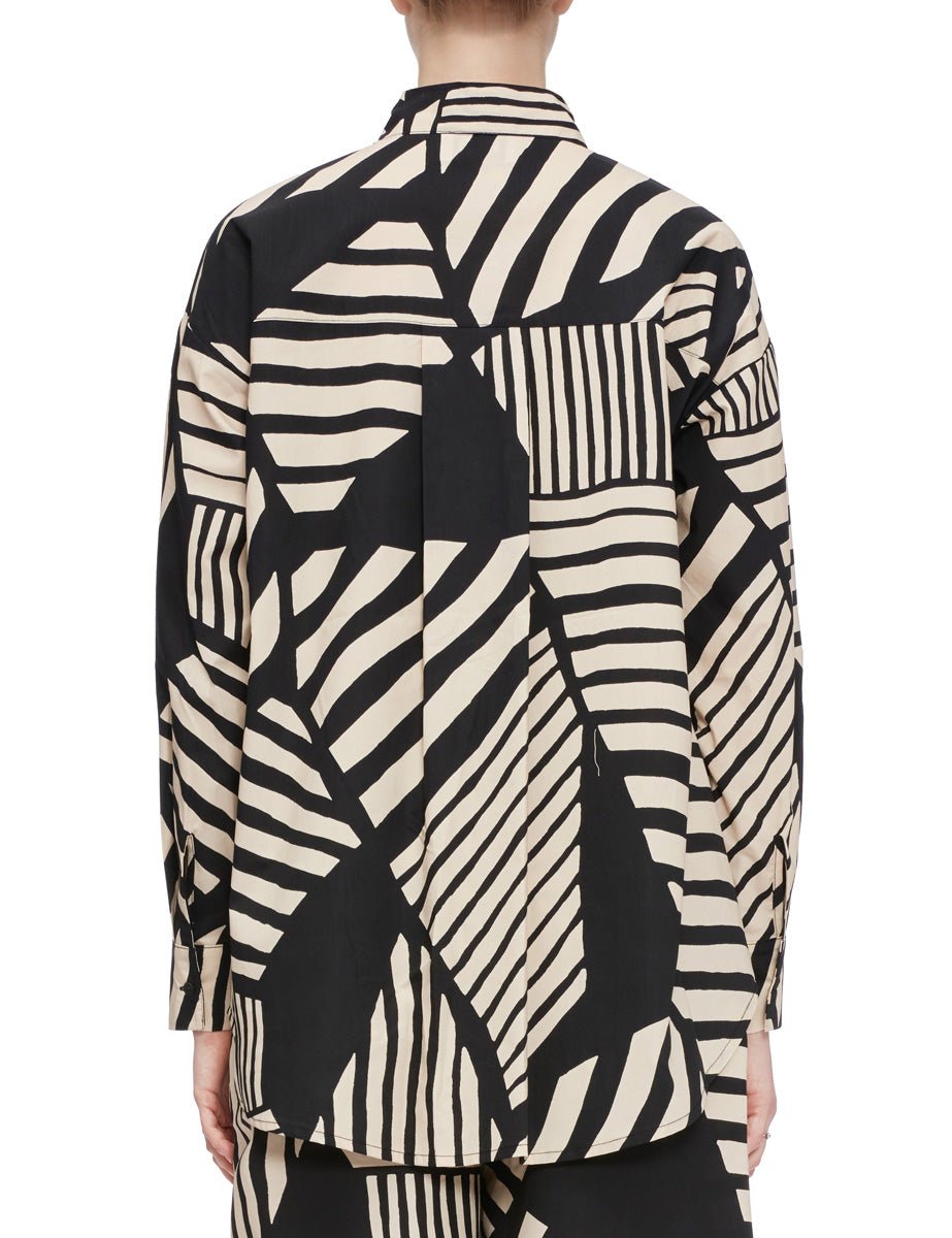 camicia stampa etno panna nero - alpha - camicia manica lunga