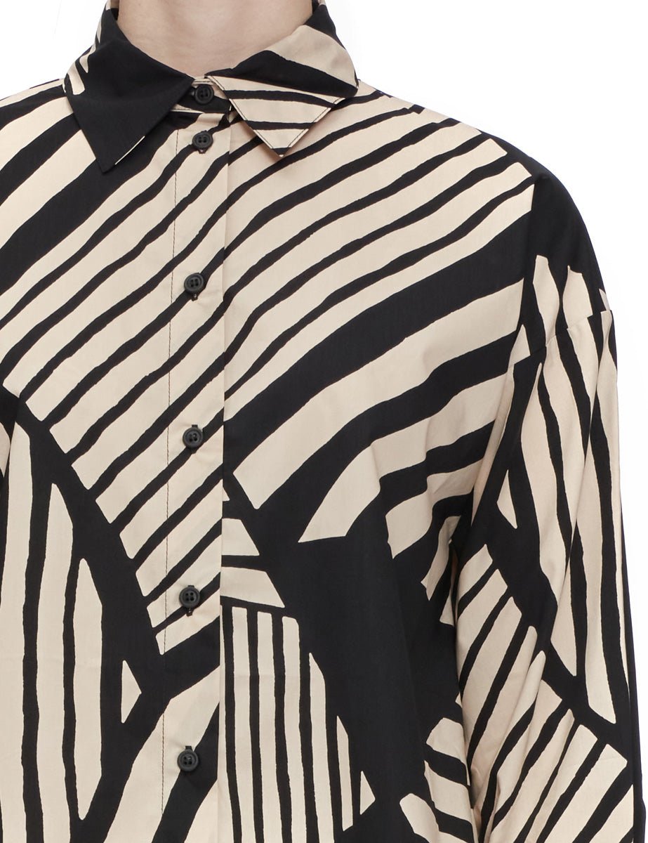 camicia stampa etno panna nero - alpha - camicia manica lunga