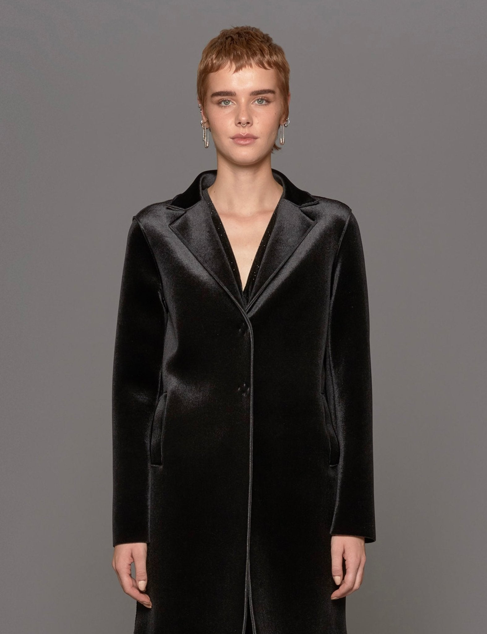 cappottino doppiato velluto liscio nero - blufrida - cappotto