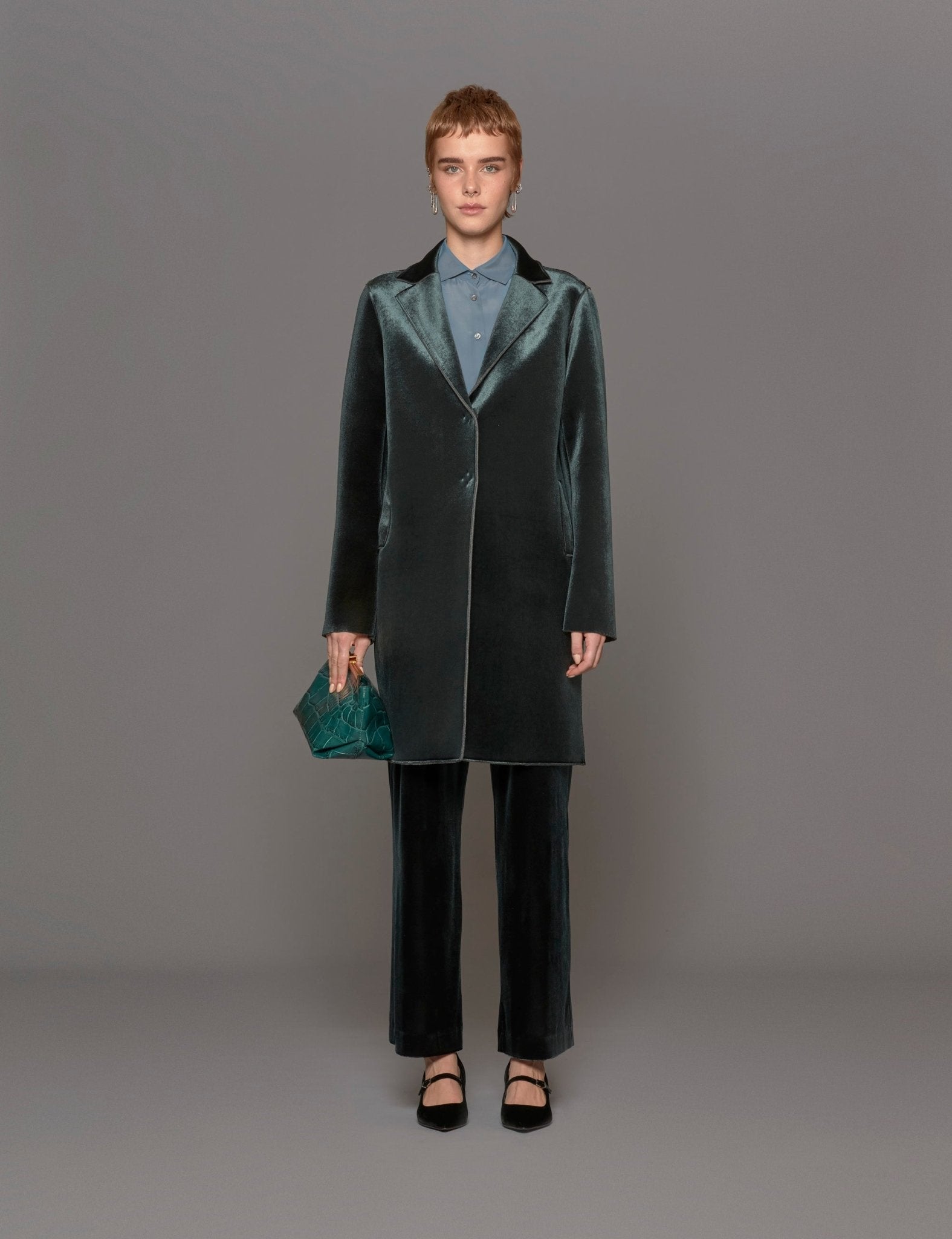 cappottino doppiato velluto liscio verde - blufrida - cappotto
