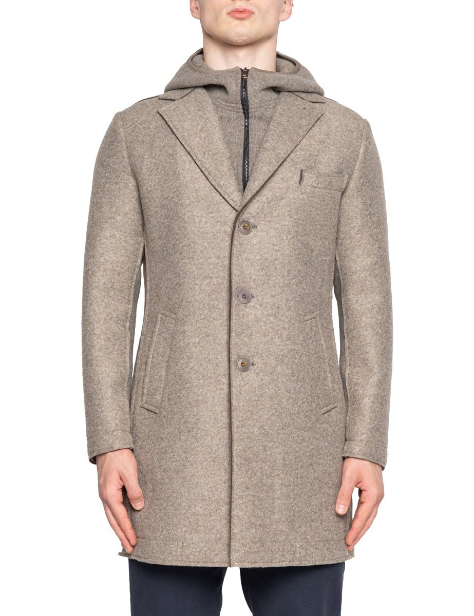cappotto cappuccio pettorina felpa beige - bob - cappotto