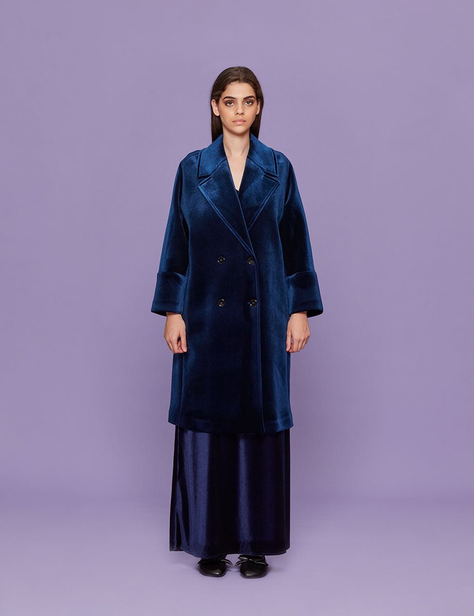 cappotto doppiopetto velluto navy nero - blufrida - cappotto