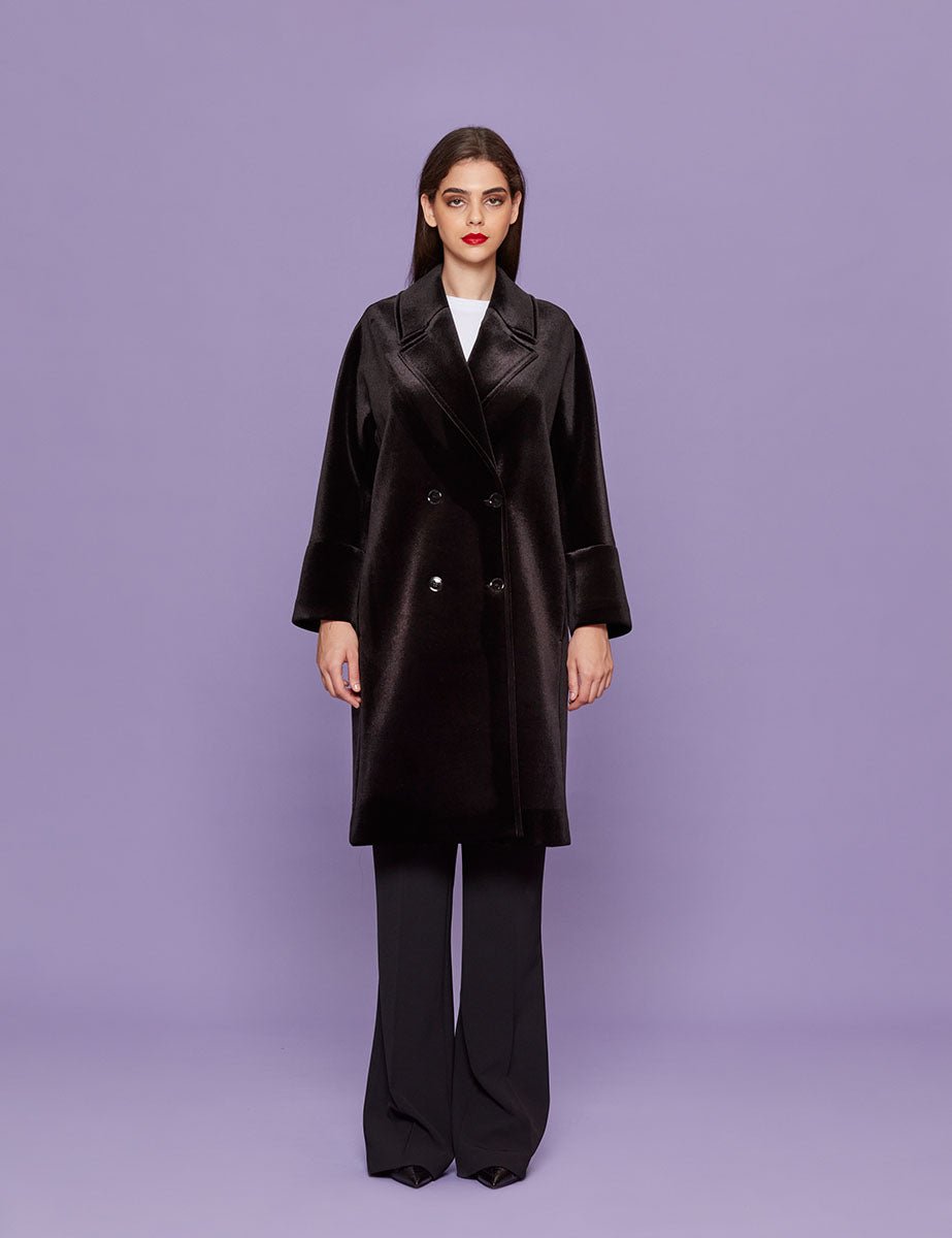 cappotto doppiopetto velluto nero navy - blufrida - cappotto