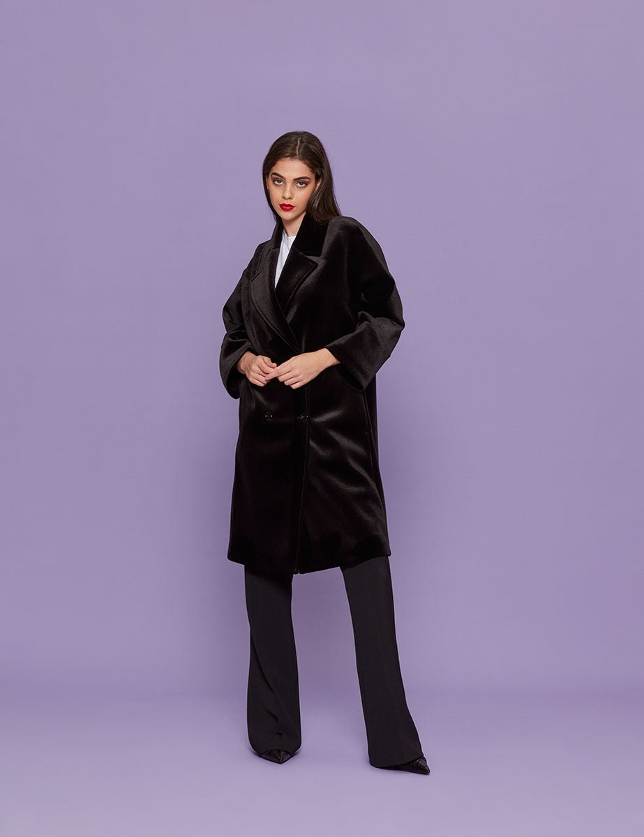 cappotto doppiopetto velluto nero navy - blufrida - cappotto
