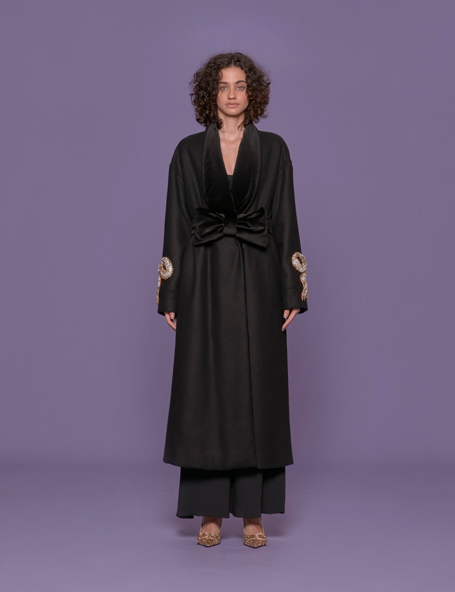 cappotto fiocco strass nero - vivetta - cappotto